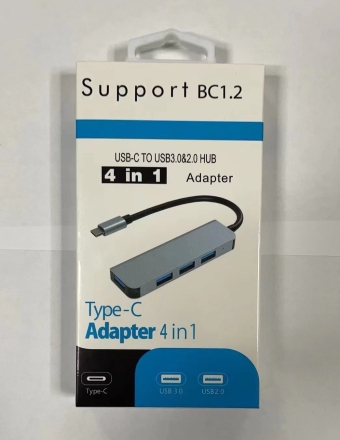 4 в 1  мултипортов хъб адаптер,  3 USB 2.0 порта, 1 USB 3.0 порт, тип C, LAN RJ45 Ethernet, термична производителност, за лаптоп HP, Lenovo, Macbook, Dell, таблет, алуминиева сплав, 9 x 2,8 см, сребрист